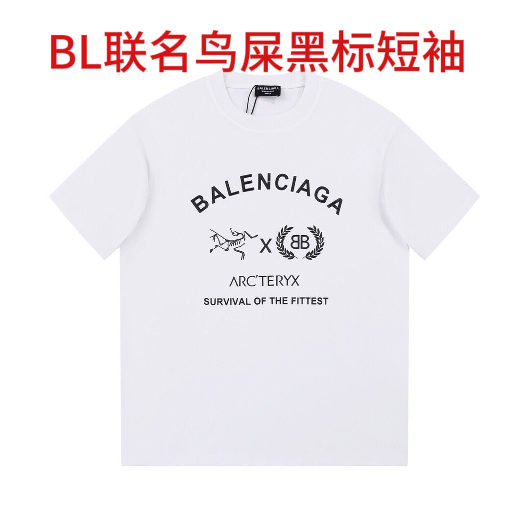 BL联名鸟屎黑标短袖Balenciaga巴黎世家联名始祖鸟印花短袖宽松版型 采用200克精梳棉双纱从面料到辅料 公司浆料印花绝不开裂 颜色：白尺码：M-4xl