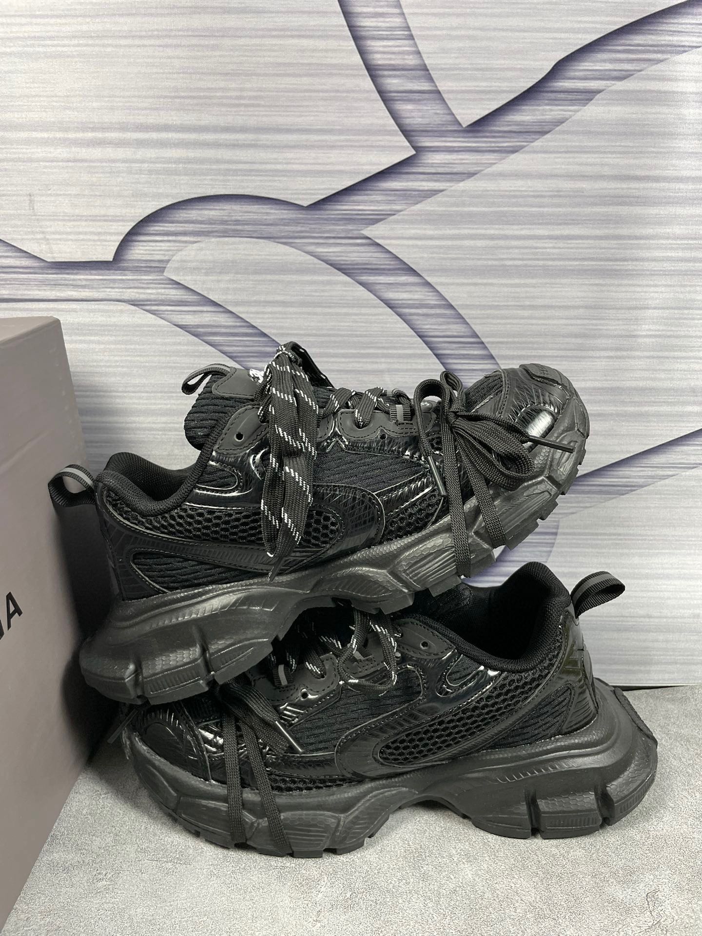 Blenciaga 巴黎世家  3XL 网布 系带老爹鞋 纯黑 码数36-44 男女现货