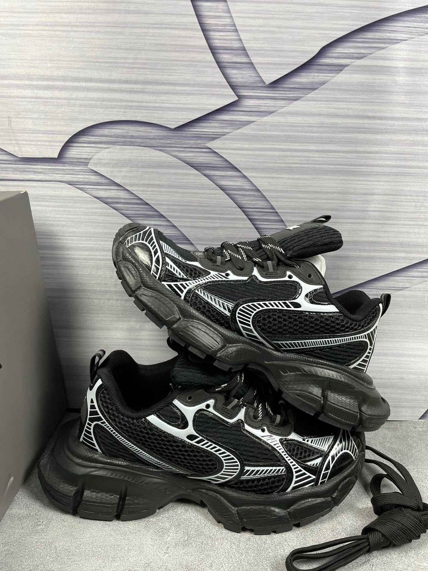 Blenciaga 巴黎世家  3XL 网布 系带老爹鞋 黑银 码数36-44 男女现货