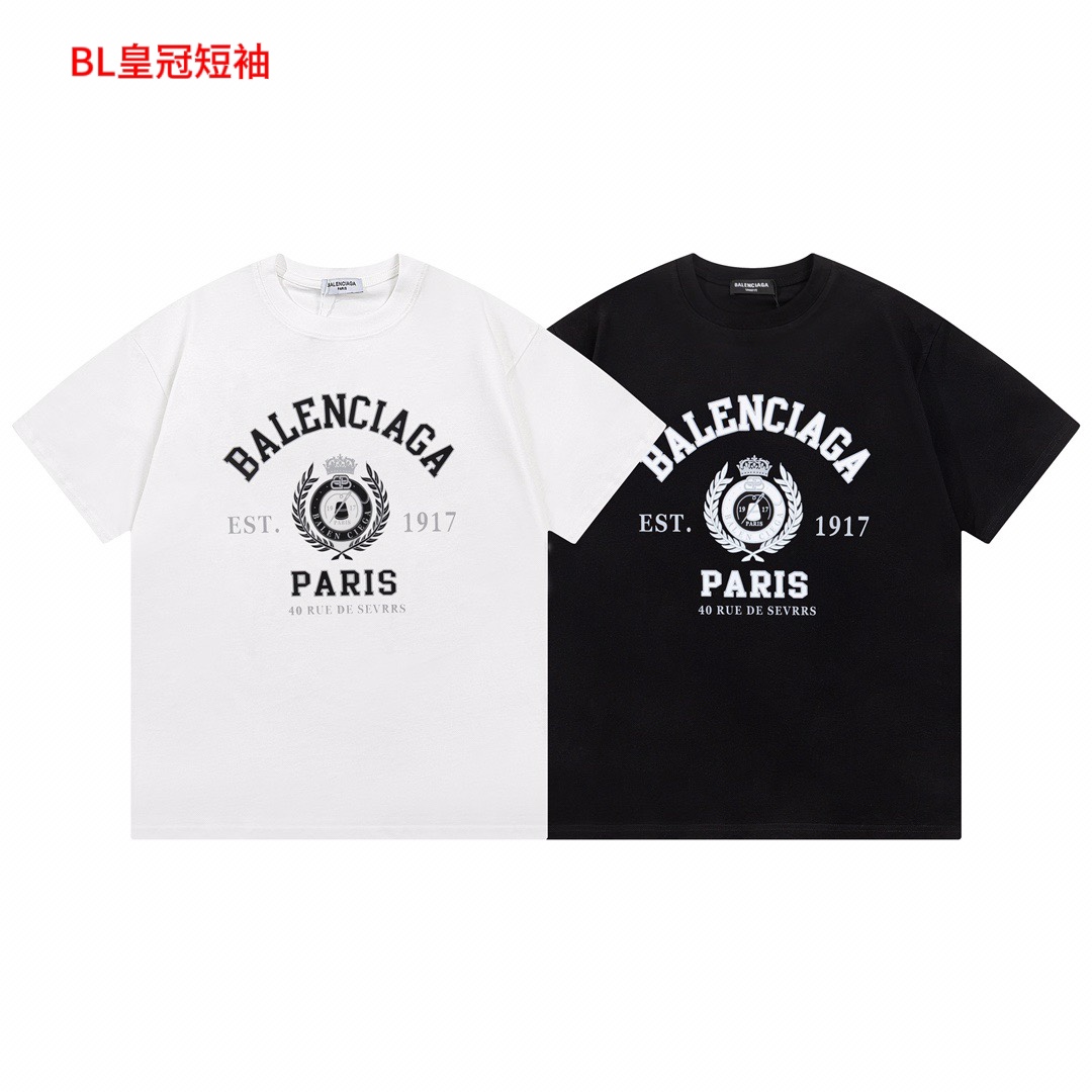 BL皇冠短袖Balenciaga/巴黎世家  23春夏新款巴黎皇冠麦穗字母Logo印花短袖男女同款    采用双纱面料， 直喷工艺，手感非常舒服  永不过时的经典款，OS落肩版型 时尚又个性  超级百