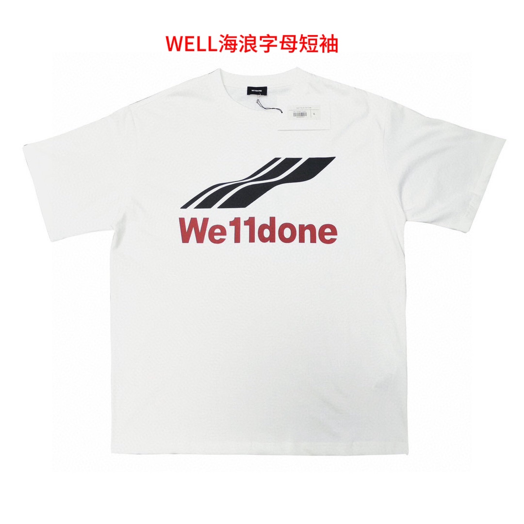 WELL海浪字母短袖新疆棉200克 七天无理由退换 新增260克支持文化服 班服 活动图案定制WE11DONE TRACK 新款胸前海浪字母小众潮牌美式夏季纯棉宽松男士情侣短