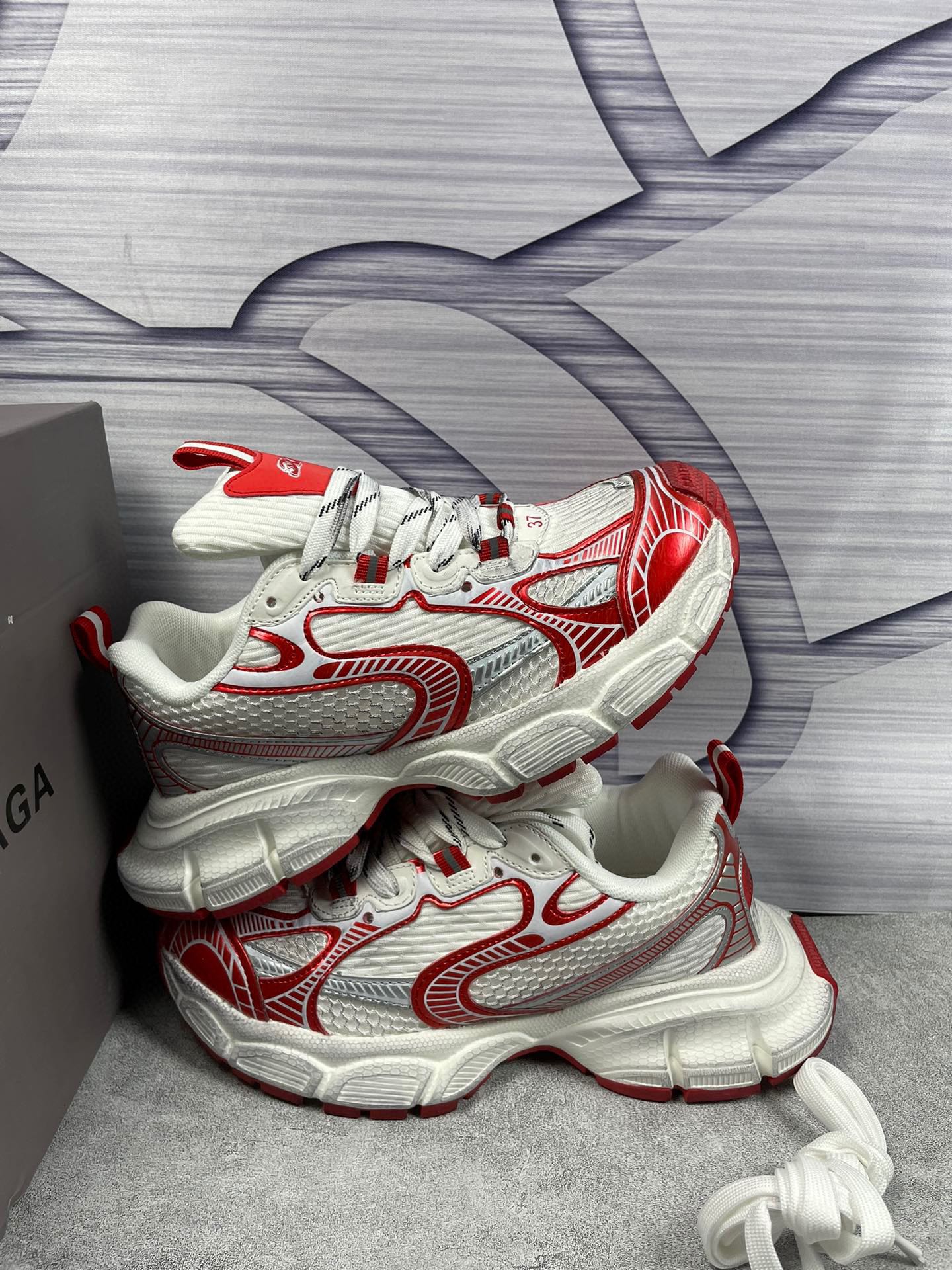 Blenciaga 巴黎世家  3XL 网布 系带老爹鞋 白红 码数36-44 男女现货