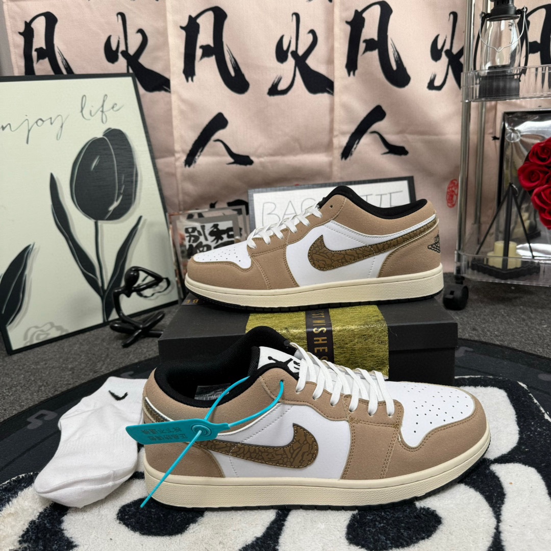  Air Jordan 1 Low Aj1低帮 爆裂纹奶茶色 码数36-44