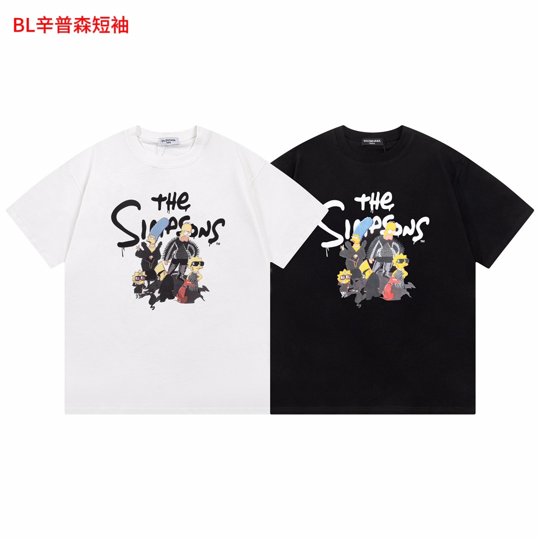 BL辛普森短袖Balenciaga/巴黎世家  经典款辛普森联名短袖男女同款    采用双纱面料， 直喷工艺，手感非常舒服  永不过时的经典款，OS落肩版型 时尚又个性  超级百搭好看的一款颜色：黑色