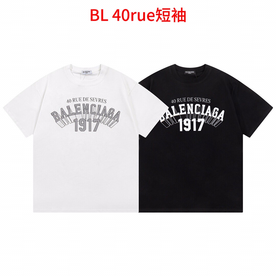 BL 40rue短袖BALENCIAGA 巴黎世家1917字母印花短袖T恤衫-面料纯棉面料-工艺：原版双针车线跨缝工艺 走线工整不歪区别市面小加工厂单针走线 压线工艺-印花：