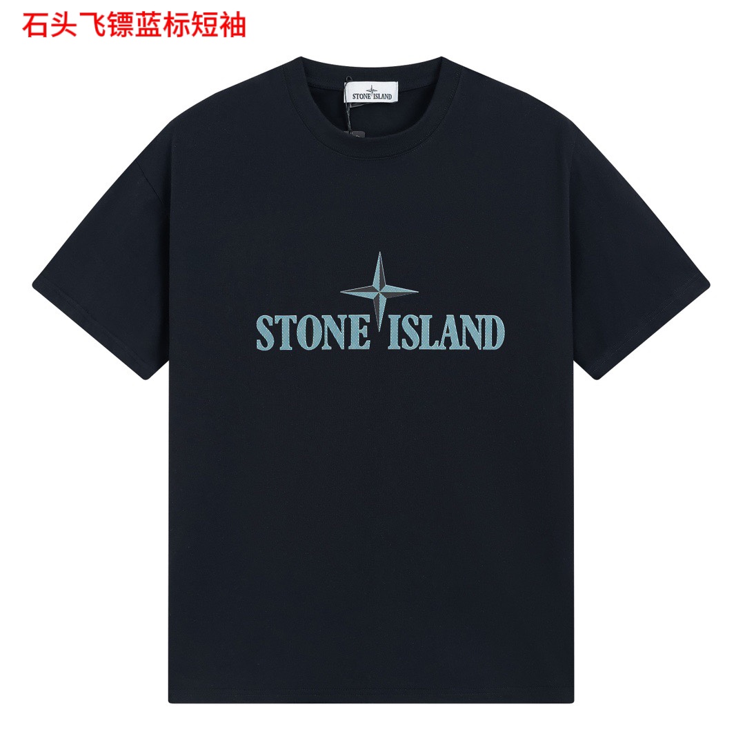 石头飞镖蓝标短袖Stone Island石头岛新款斜纹logo印花短袖男女同款夏季高品质纯棉T恤宽松版型休闲百搭简约潮流时尚上衣颜色：黑色 白色尺码：M-4xl