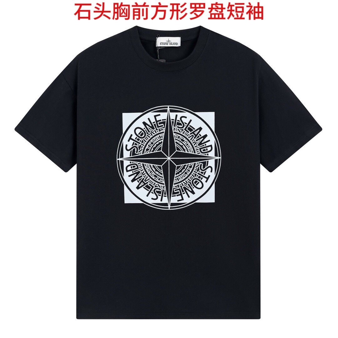 石头胸前方形罗盘短袖【Stone lsland/石头岛夏季新款胸前大罗盘印花图案短袖T恤】【原版打造 细节高控】-采用200g纯棉 手感柔软舒适 吸汗透气.-简单基础