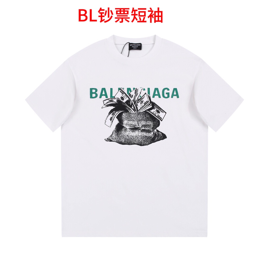 BL钞票短袖BALENC*AG/巴黎世家2023春夏新款T恤上线！这款时尚新品真的帅炸了，图案logo遮挡色彩搭配印花超级帅气  这种设计的舒适感是无与伦比的，更加的大气